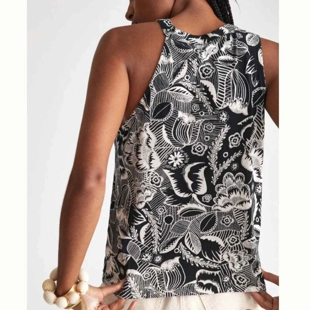 NWT Anthropologie Black White Floral Asymmetrical Cutout Cotton Top - Picture 3 of 10